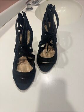 Vince Camuto Black Suede Lace-Up Cutout Heels